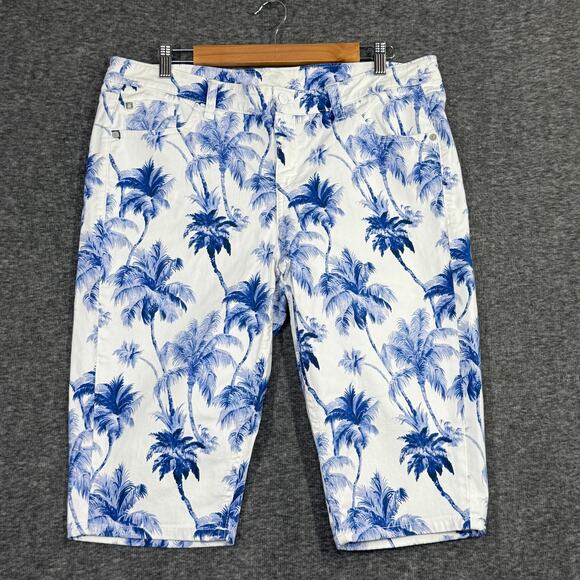 Tommy Bahama Capris Stretch Art of Palms Clam Diggers Womens 14 Cobalt Haze Blue - Picture 1 of 7